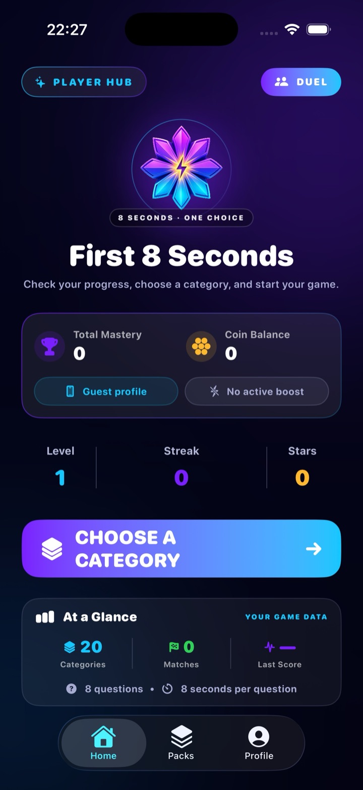 First 8 Seconds home screen on iPhone