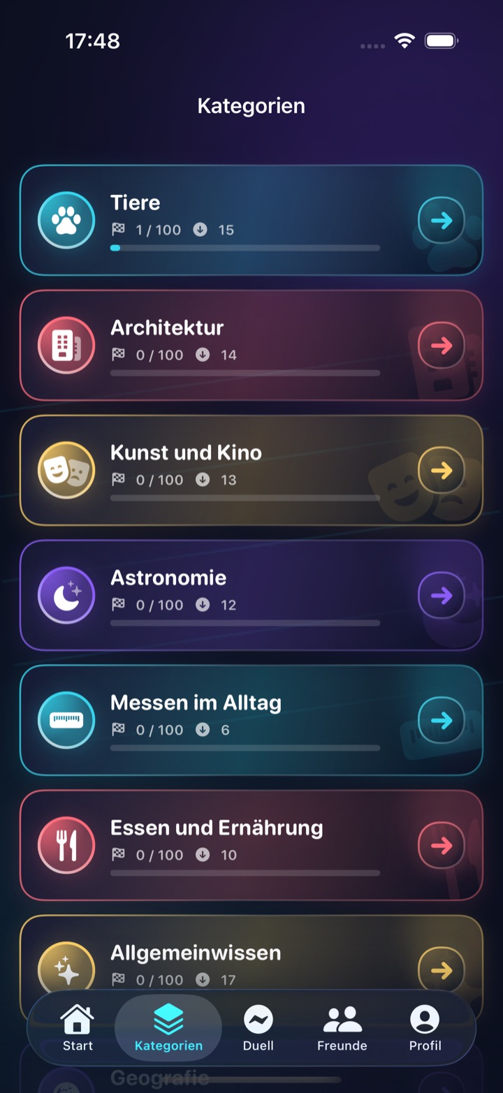 Deutsche Kategorieansicht von First 8 Seconds auf dem iPhone