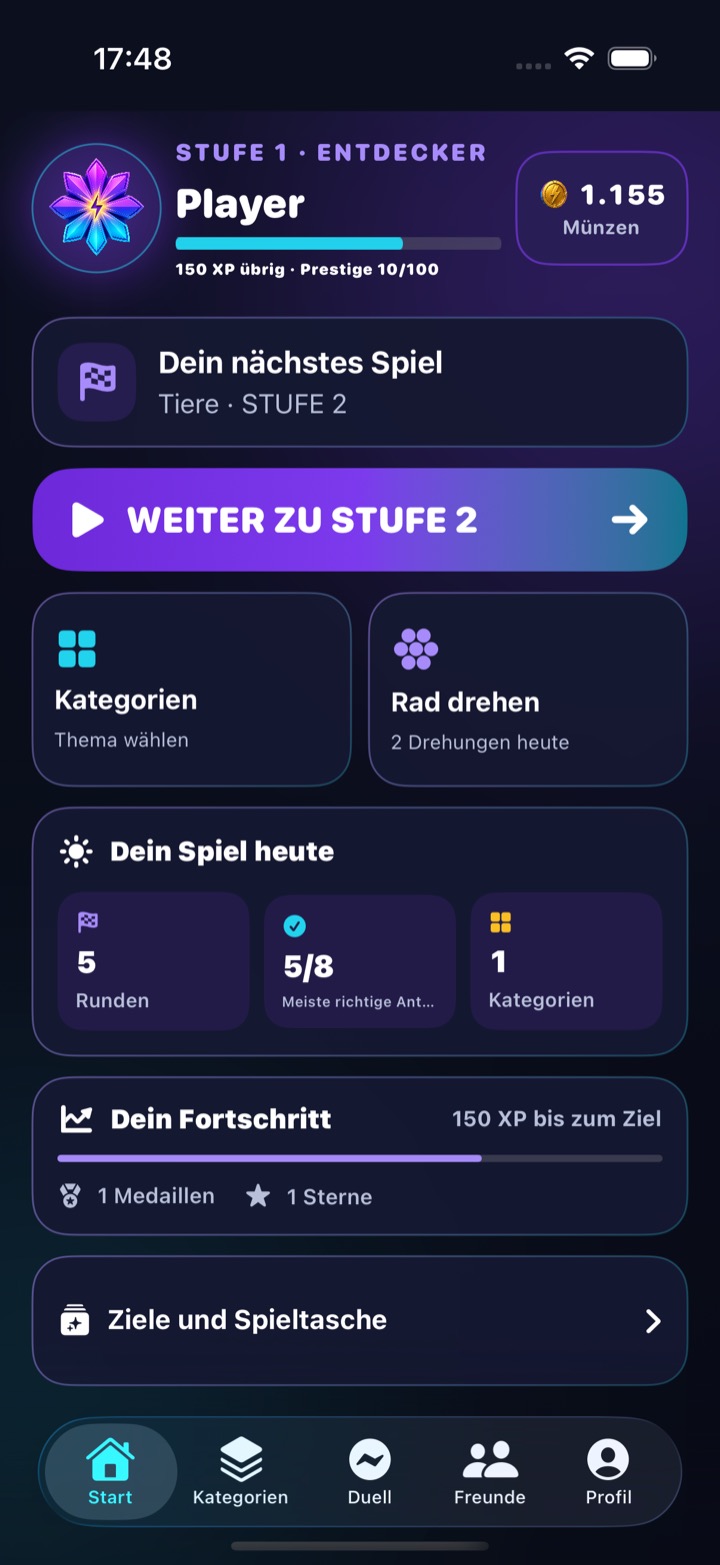 Deutsche Startseite von First 8 Seconds auf dem iPhone