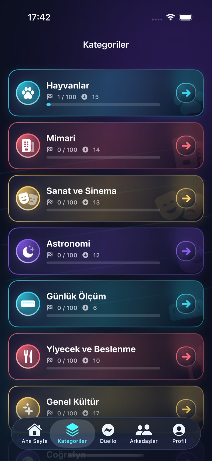 İlk 8 Saniye Türkçe kategori ekranı iPhone'da