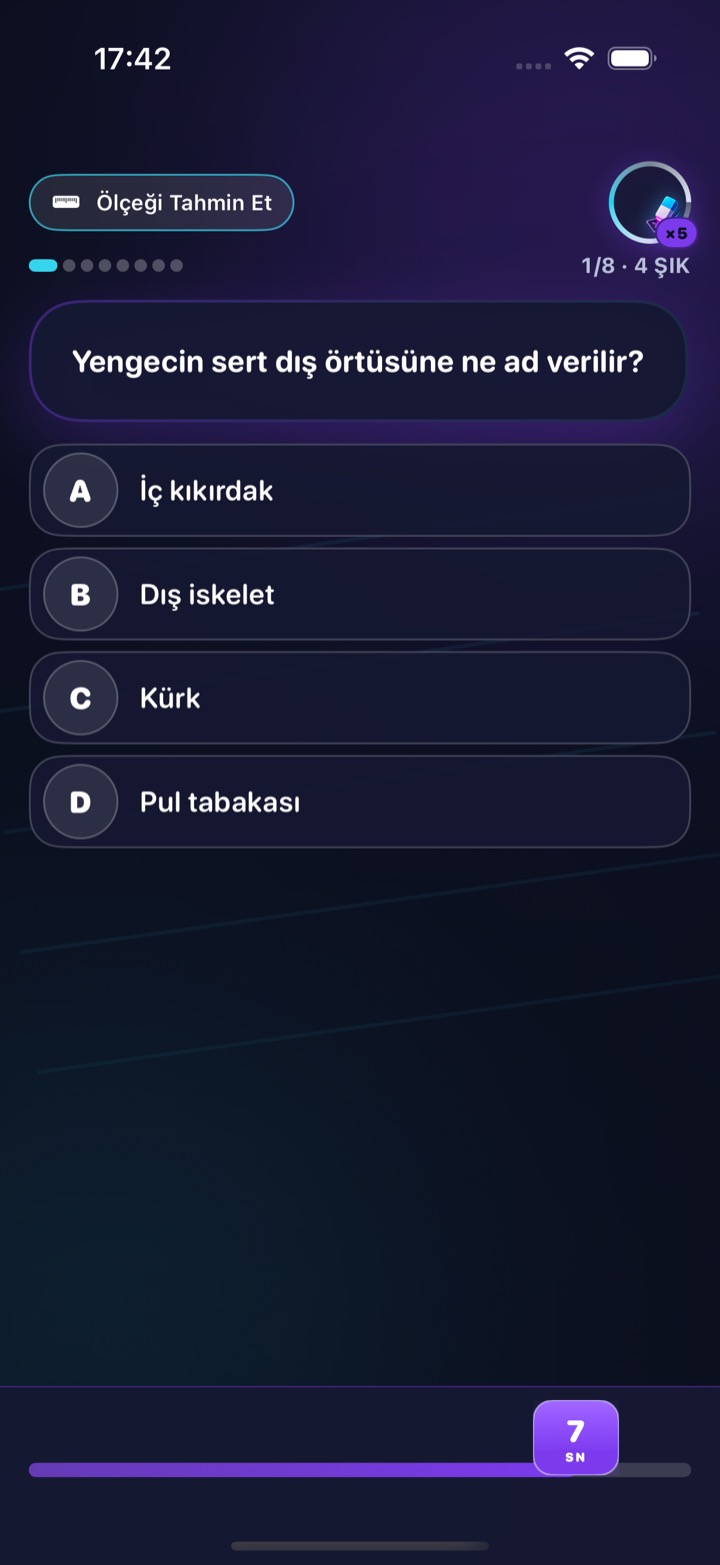 İlk 8 Saniye Türkçe soru ekranı iPhone'da