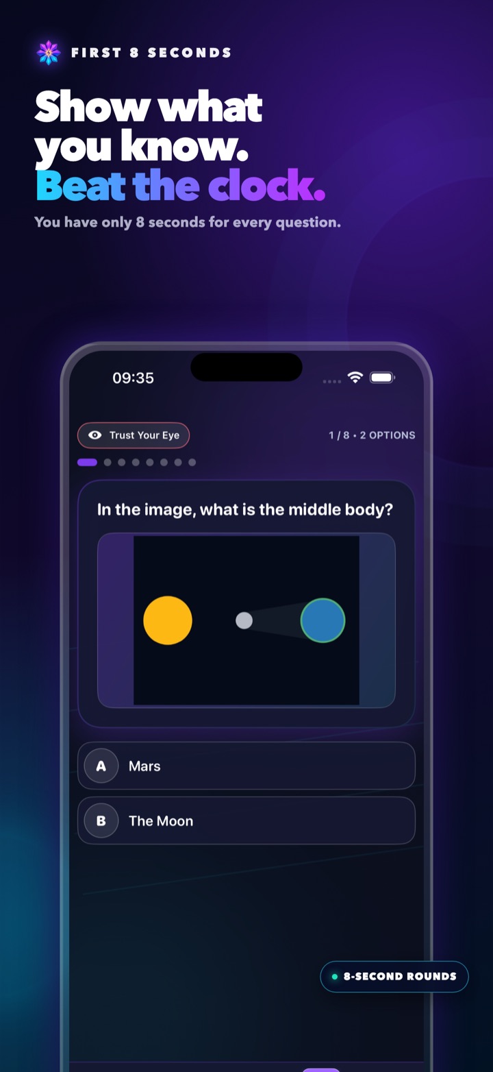 First 8 Seconds question screen on iPhone