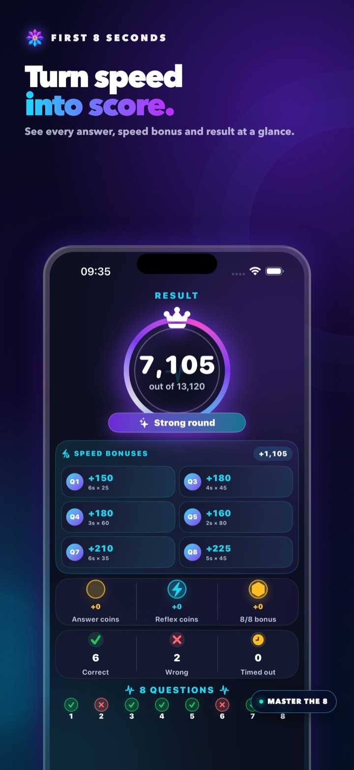First 8 Seconds result screen on iPhone